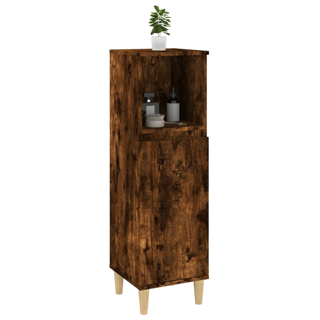 Bathroom Cabinet Smoked Oak 30x30x100 cm Wood Material