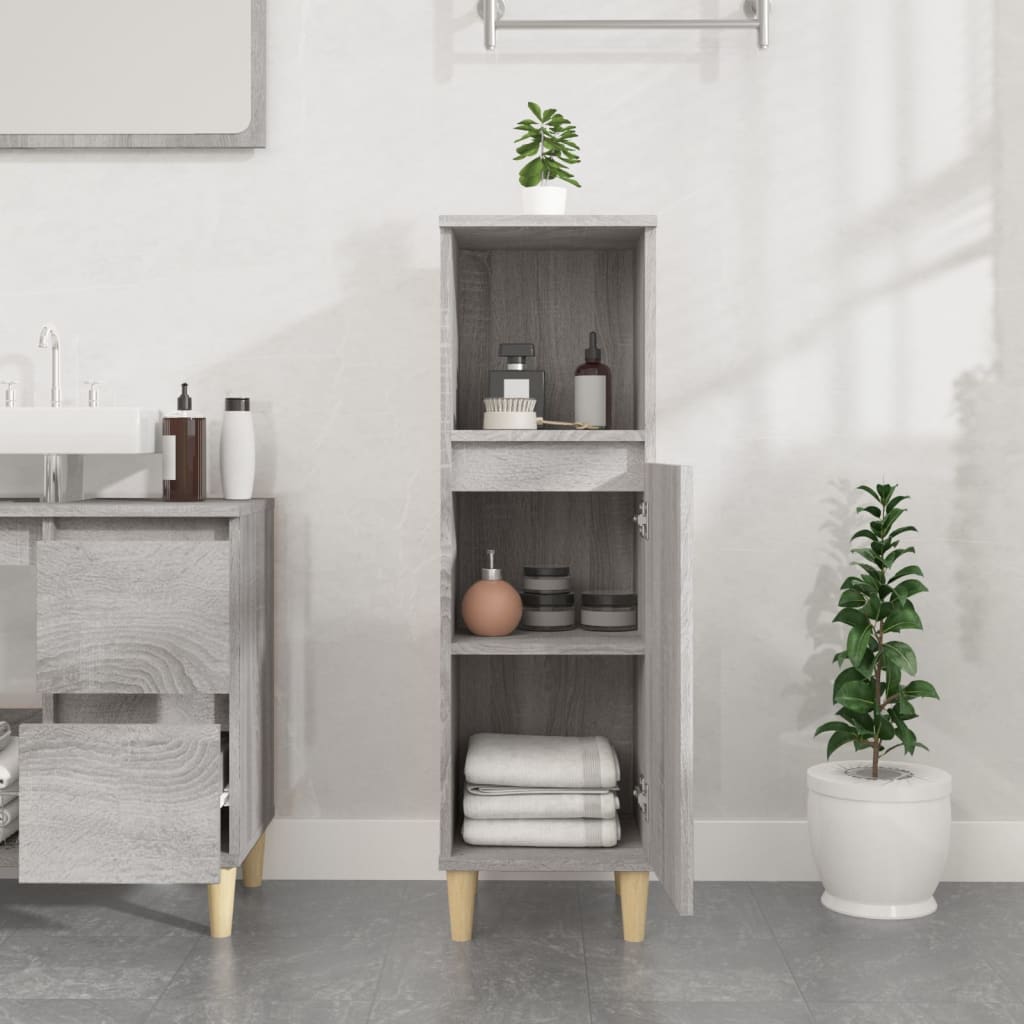 Bathroom Cabinet Gray Sonoma 30x30x100 cm Wood Material