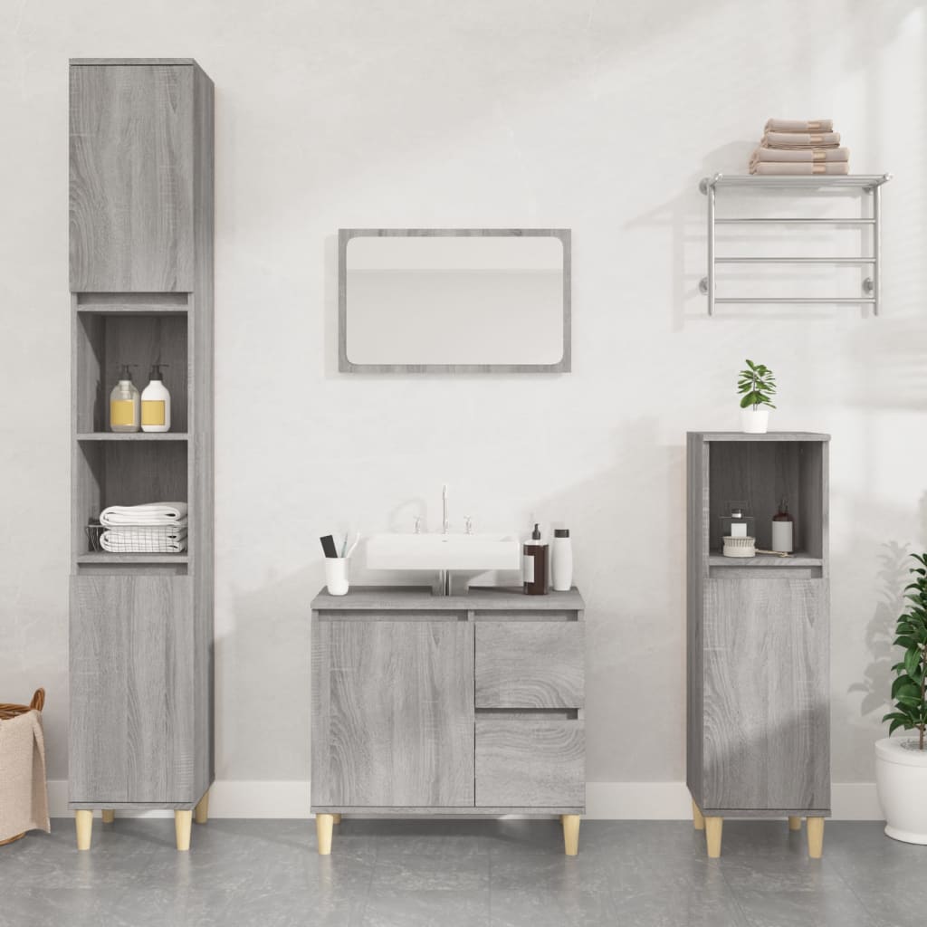 Bathroom Cabinet Gray Sonoma 30x30x100 cm Wood Material