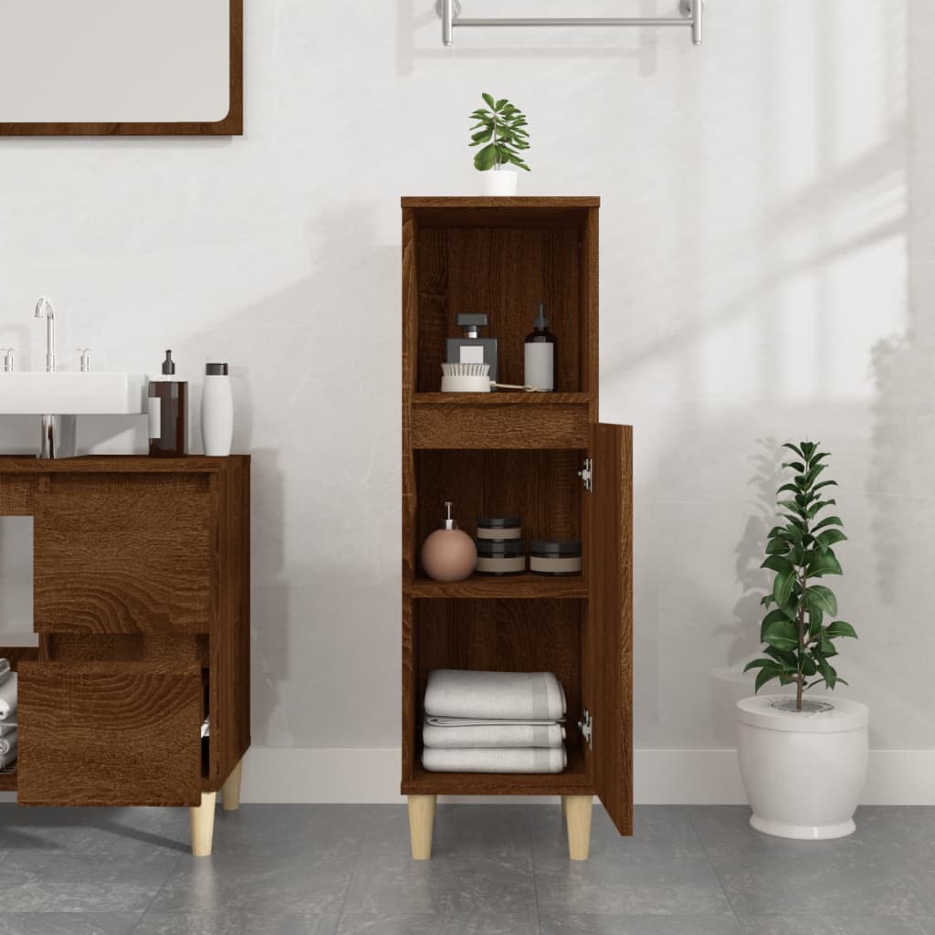 Bathroom Cabinet Brown Oak Look 30x30x100 cm Wood Material