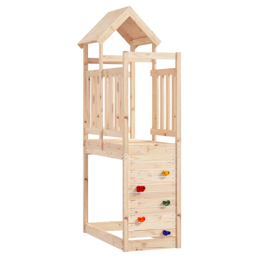 Play tower with climbing wall 53x110.5x214 cm solid pine wood