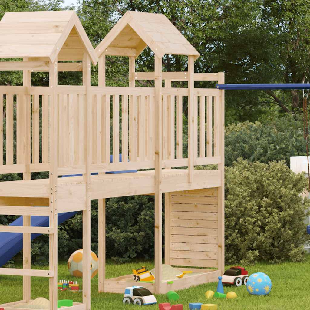 Play tower with climbing wall 53x110.5x214 cm solid pine wood