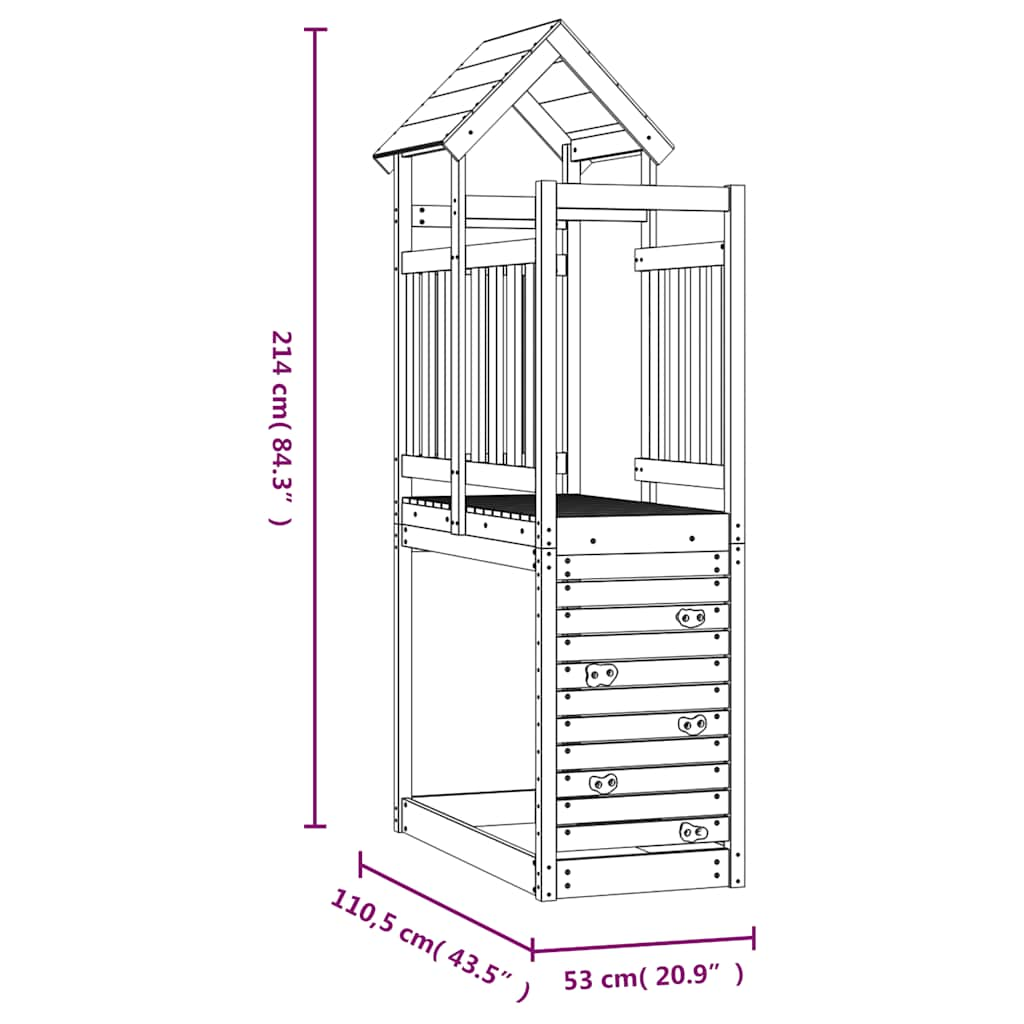 Play tower with climbing wall 53x110.5x214 cm solid pine wood