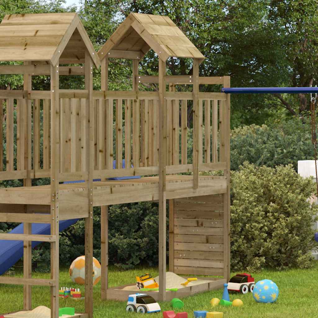 Play tower with climbing wall 53x110.5x214 cm wood impregnated