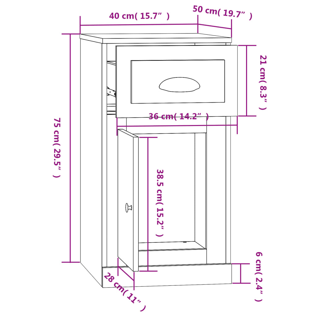 Side Cabinet with Drawer White 40x50x75 cm Wood Material