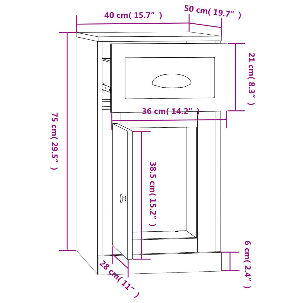 Beistellschrank mit Schublade Hochglanz-Weiß 40x50x75 cm