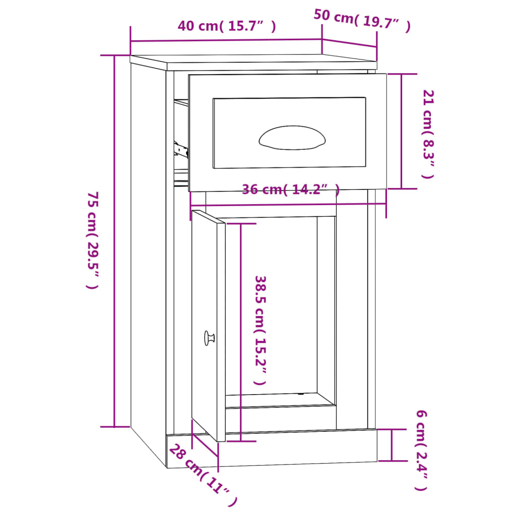 Side Cabinet with Drawer Concrete Grey 40x50x75 cm