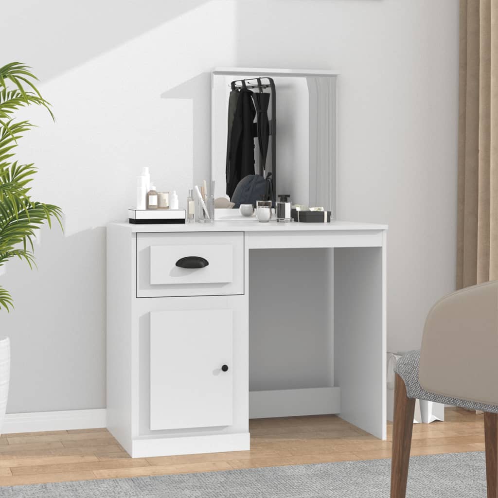 Dressing Table with Mirror White 90x50x132.5 cm Wood Material