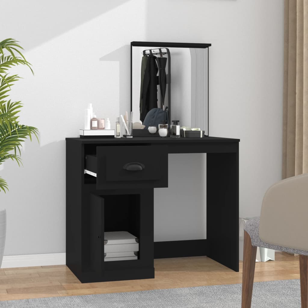 Dressing Table with Mirror Black 90x50x132.5 cm Wood Material