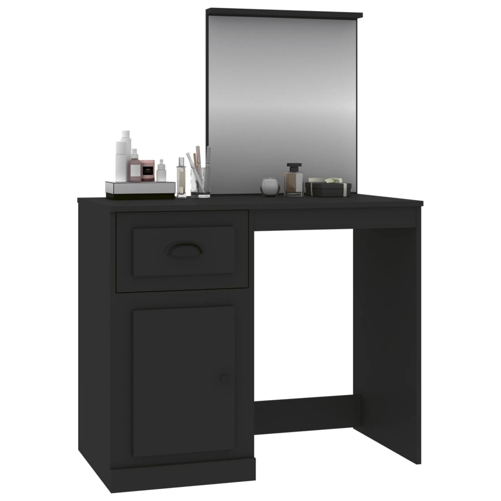 Dressing Table with Mirror Black 90x50x132.5 cm Wood Material