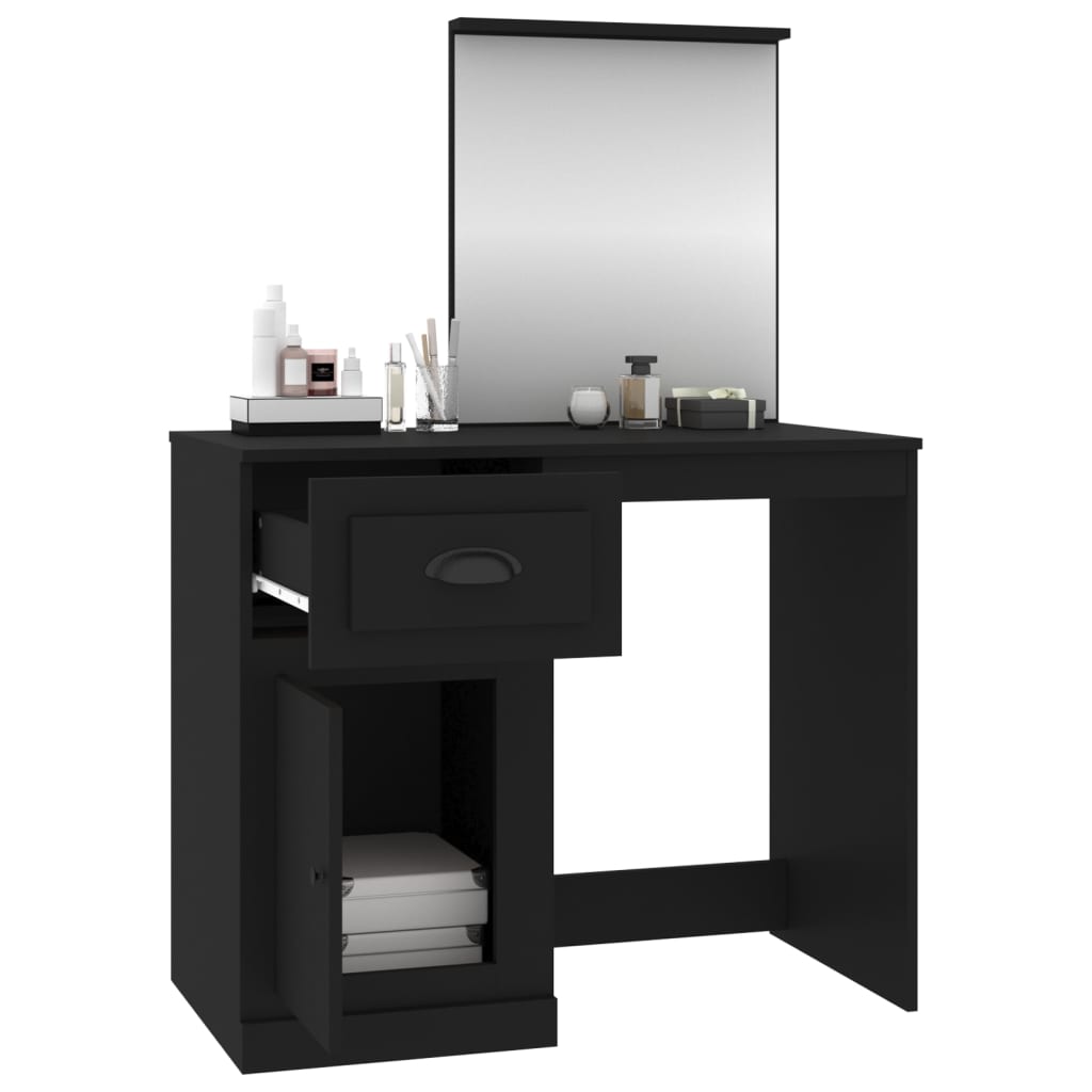 Dressing Table with Mirror Black 90x50x132.5 cm Wood Material