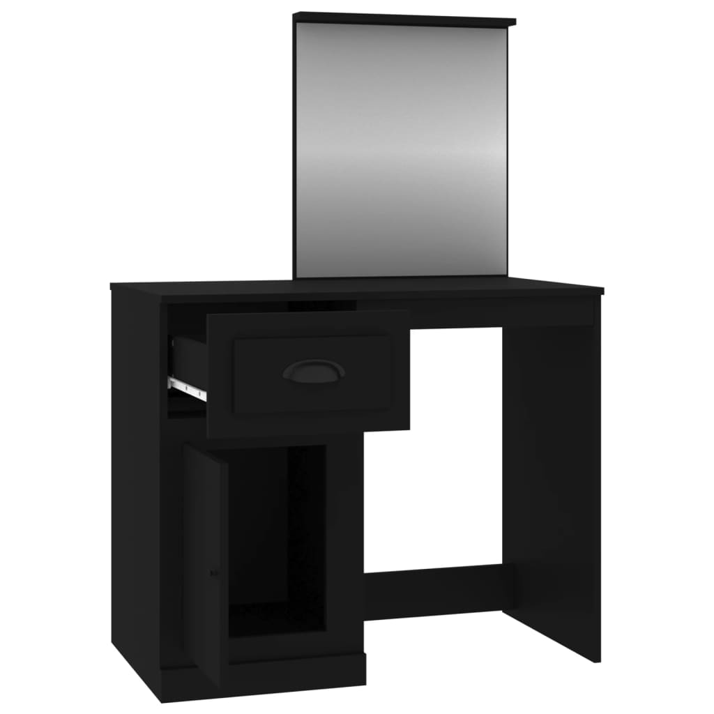 Dressing Table with Mirror Black 90x50x132.5 cm Wood Material