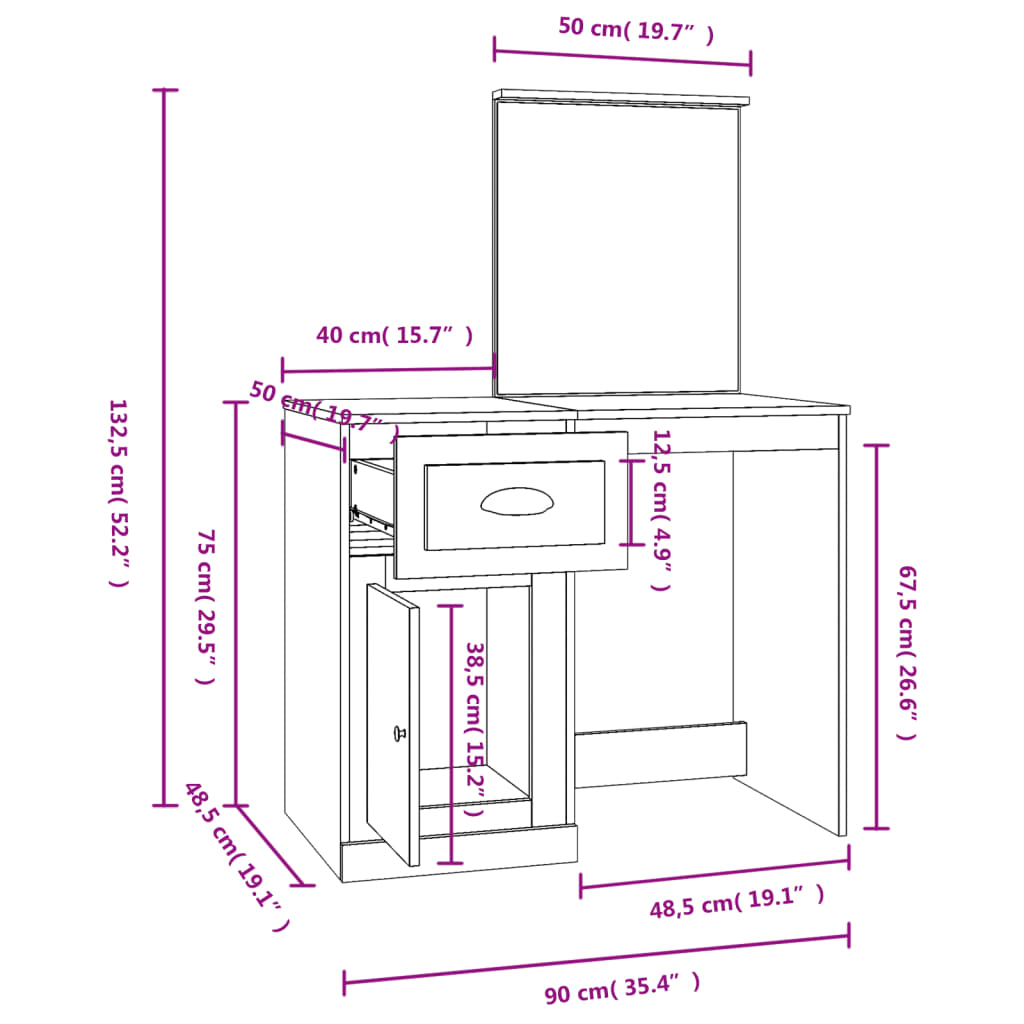 Schminktisch mit Spiegel Schwarz 90x50x132,5 cm Holzwerkstoff