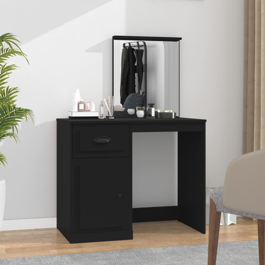 Dressing Table with Mirror Black 90x50x132.5 cm Wood Material