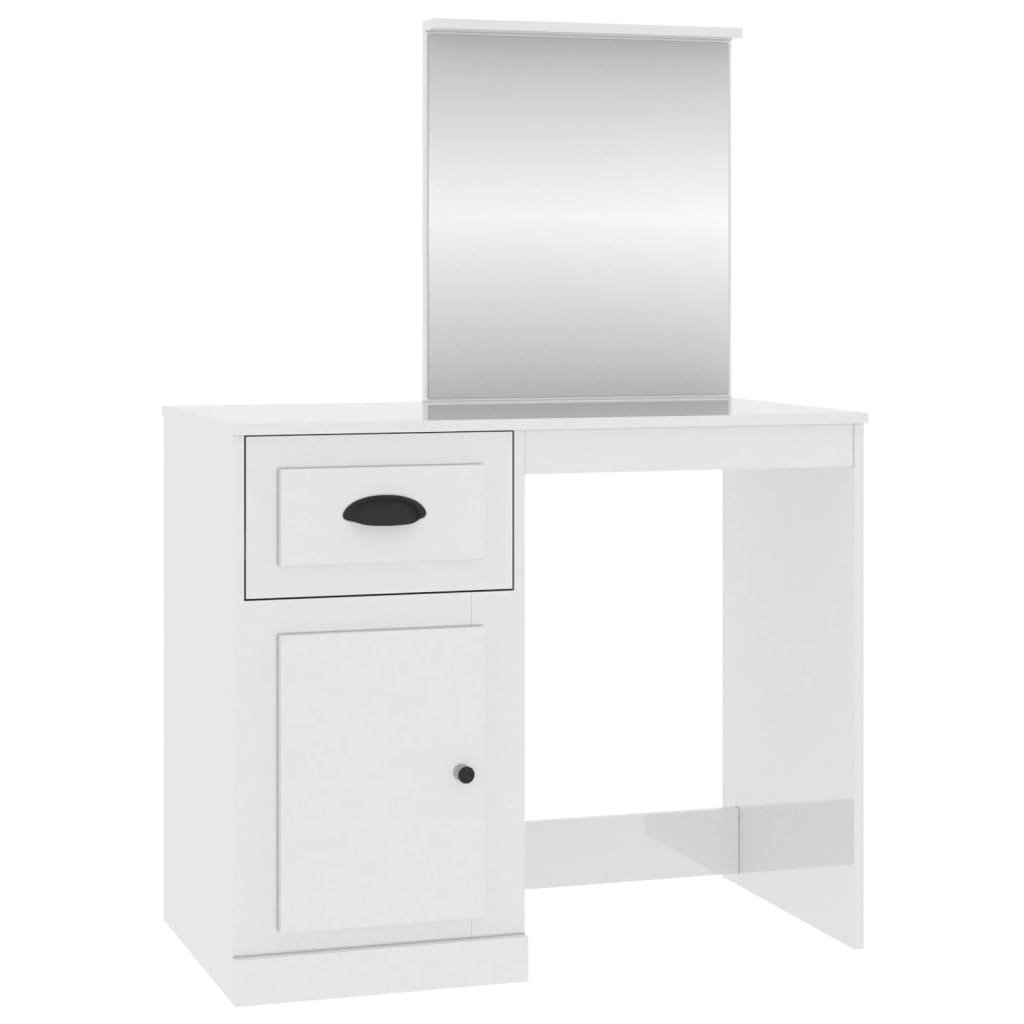 Dressing table with mirror high-gloss white 90x50x132.5 cm