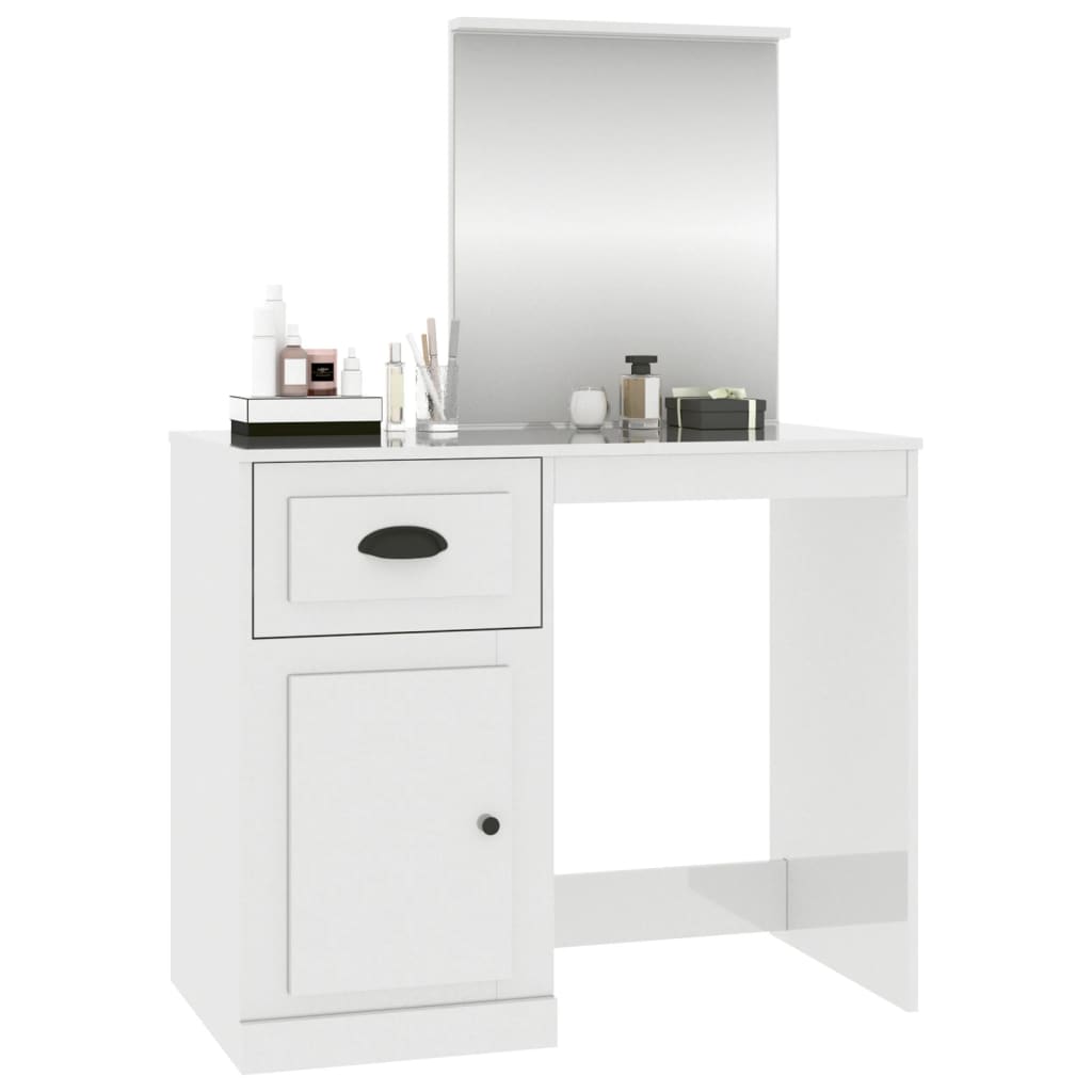 Dressing table with mirror high-gloss white 90x50x132.5 cm