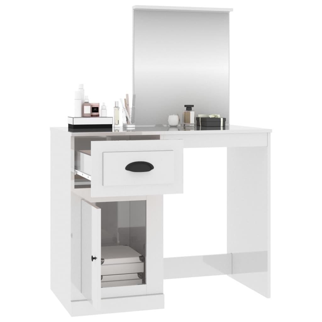 Dressing table with mirror high-gloss white 90x50x132.5 cm