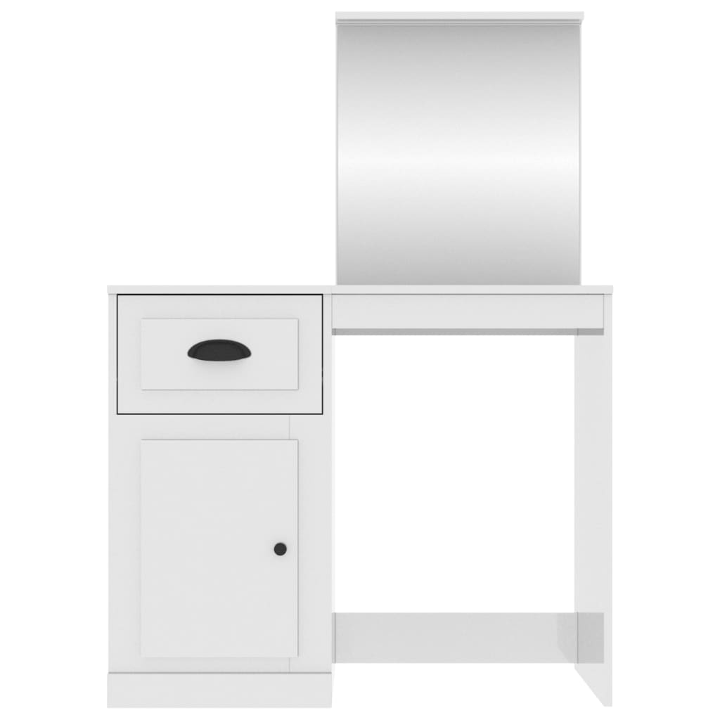 Dressing table with mirror high-gloss white 90x50x132.5 cm