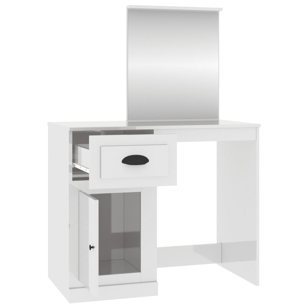 Dressing table with mirror high-gloss white 90x50x132.5 cm