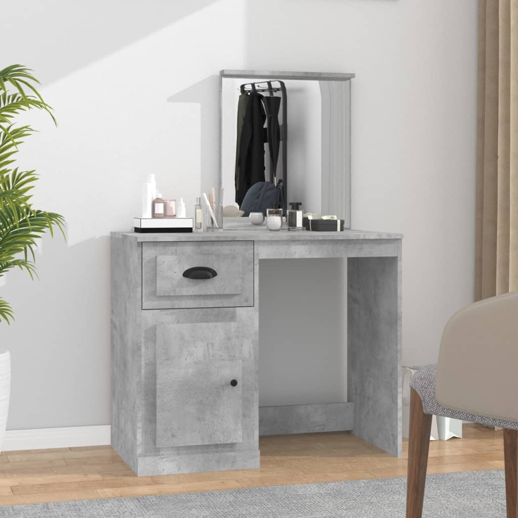 Dressing table with mirror concrete grey 90x50x132.5 cm wood material