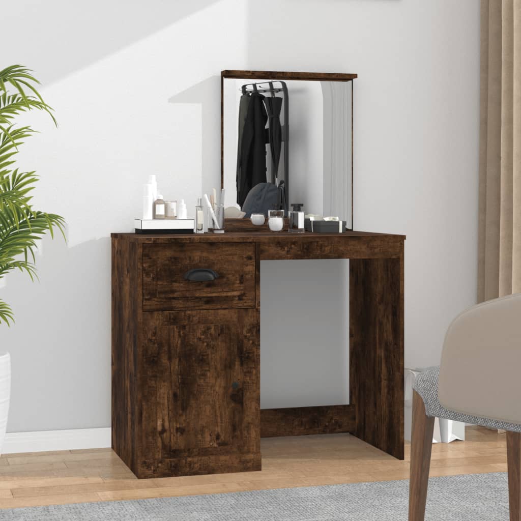 Dressing table with mirror smoked oak 90x50x132.5 cm