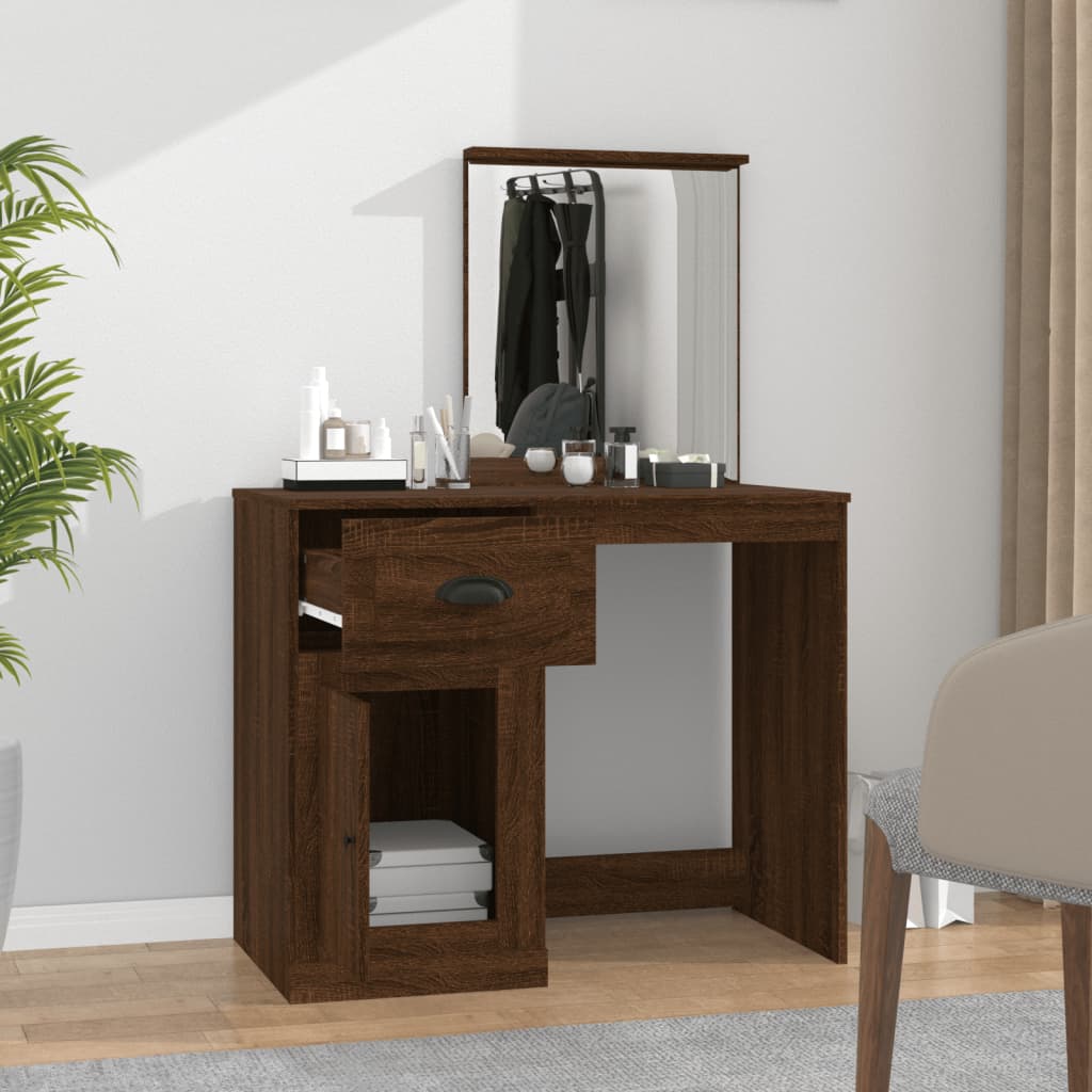 Dressing Table with Mirror Brown Oak Look 90x50x132.5 cm