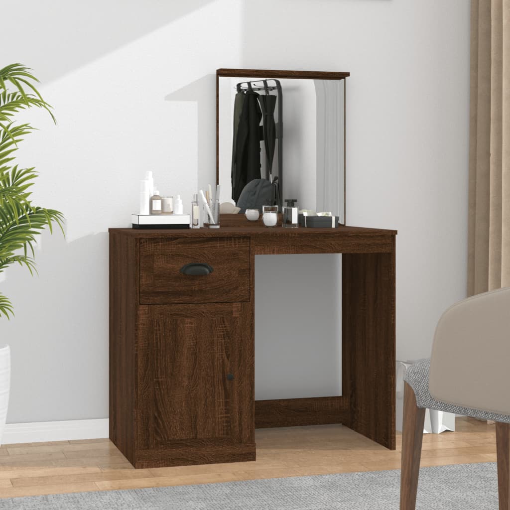 Dressing Table with Mirror Brown Oak Look 90x50x132.5 cm