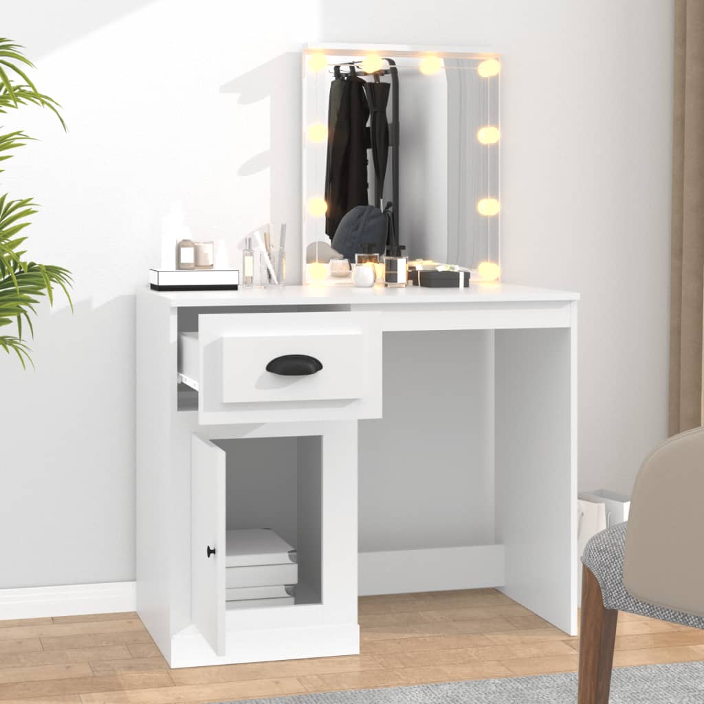 Dressing Table with LED White 90x50x132.5 cm Wood Material