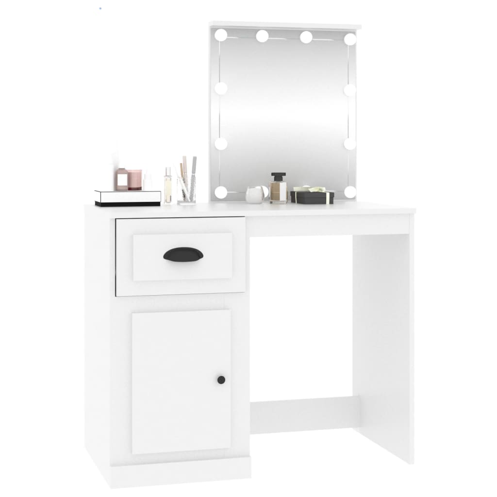 Dressing Table with LED White 90x50x132.5 cm Wood Material