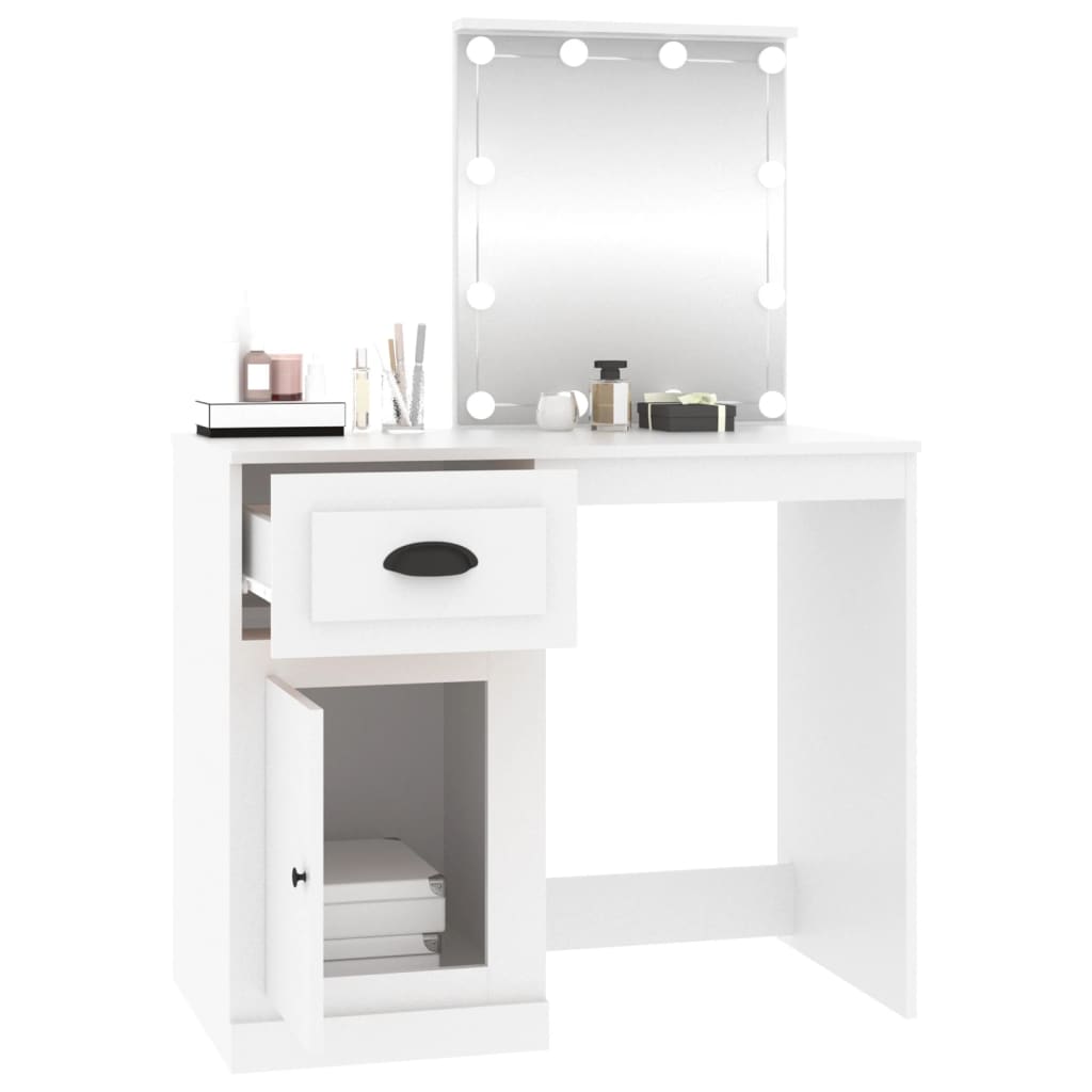 Dressing Table with LED White 90x50x132.5 cm Wood Material