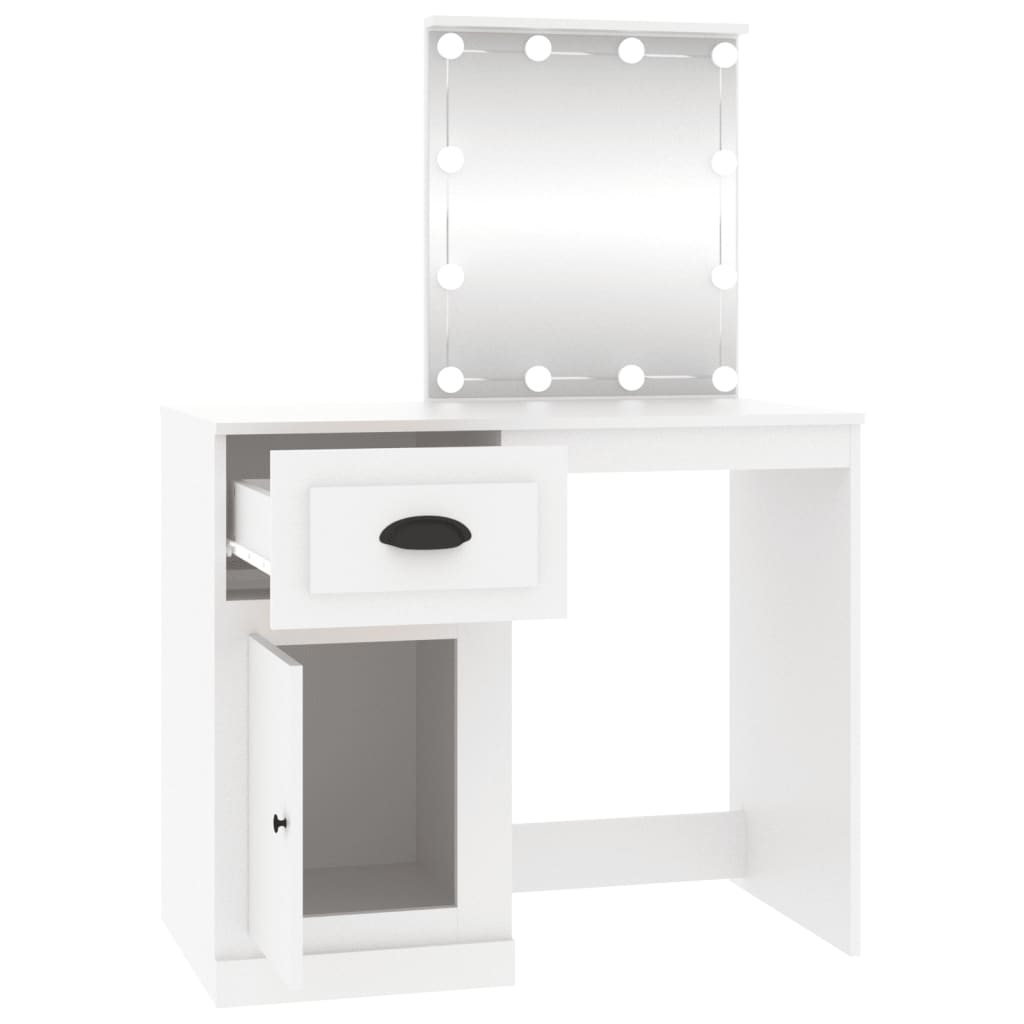 Dressing Table with LED White 90x50x132.5 cm Wood Material