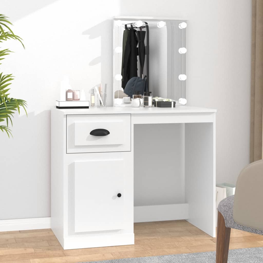 Dressing Table with LED White 90x50x132.5 cm Wood Material