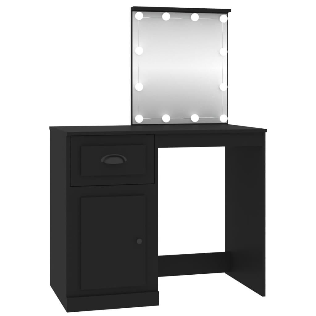 Dressing Table with LED Black 90x50x132.5 cm Wood Material