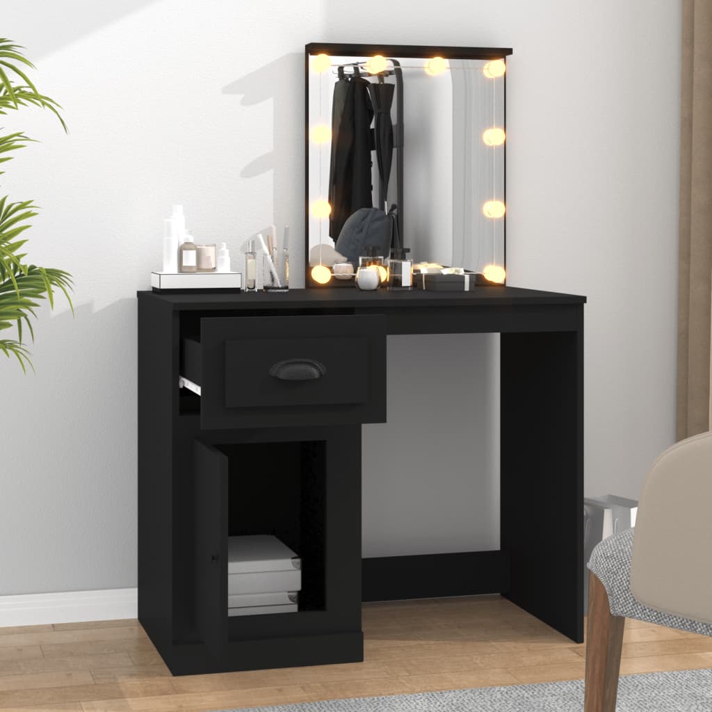 Dressing Table with LED Black 90x50x132.5 cm Wood Material