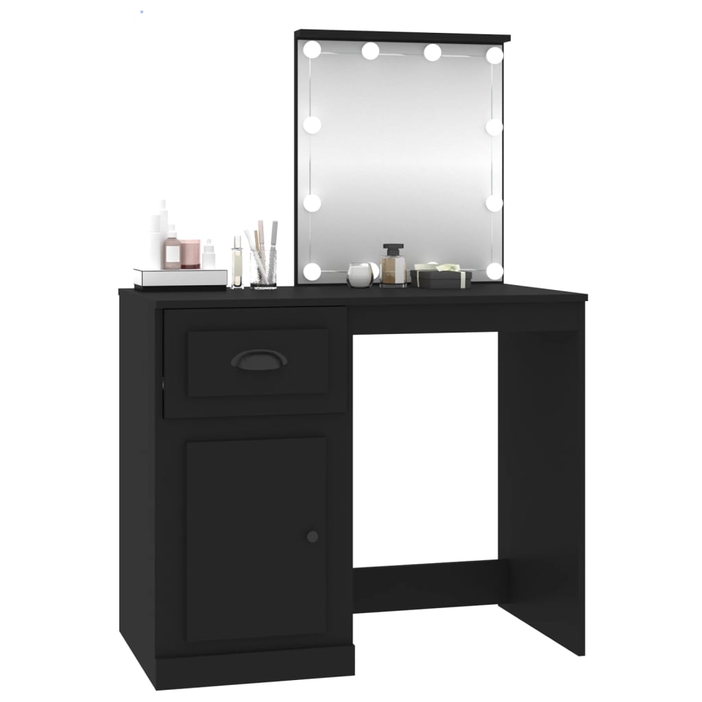 Dressing Table with LED Black 90x50x132.5 cm Wood Material