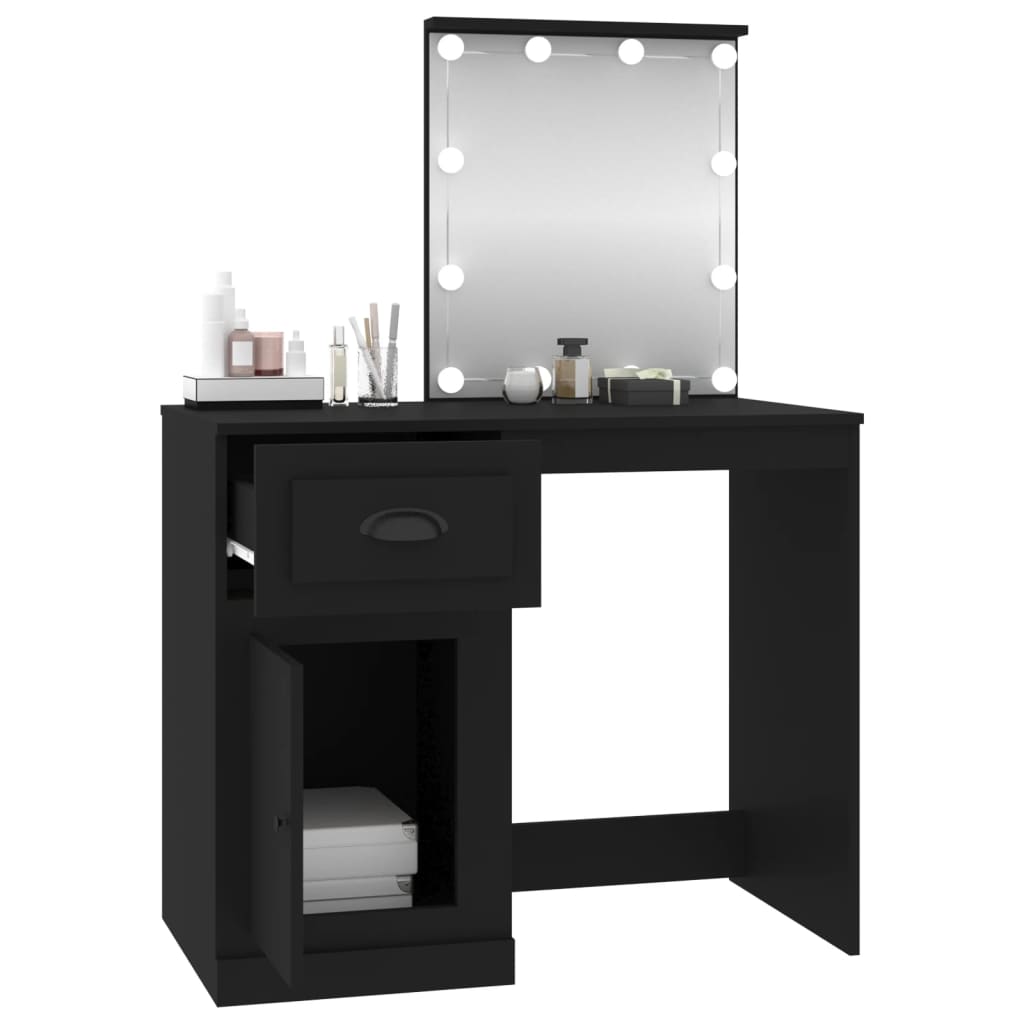 Dressing Table with LED Black 90x50x132.5 cm Wood Material