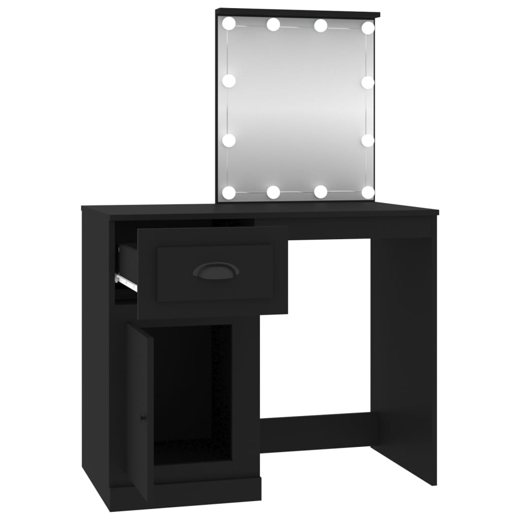 Dressing Table with LED Black 90x50x132.5 cm Wood Material