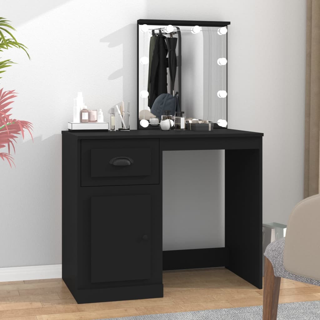 Dressing Table with LED Black 90x50x132.5 cm Wood Material