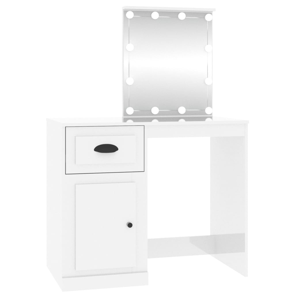 Dressing table with LED high gloss white 90x50x132.5cm wood material