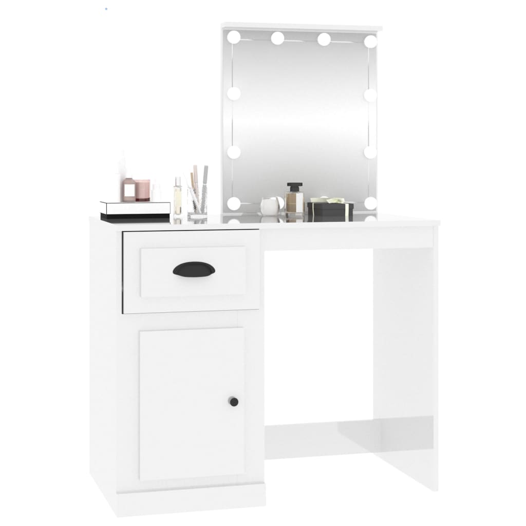 Dressing table with LED high gloss white 90x50x132.5cm wood material