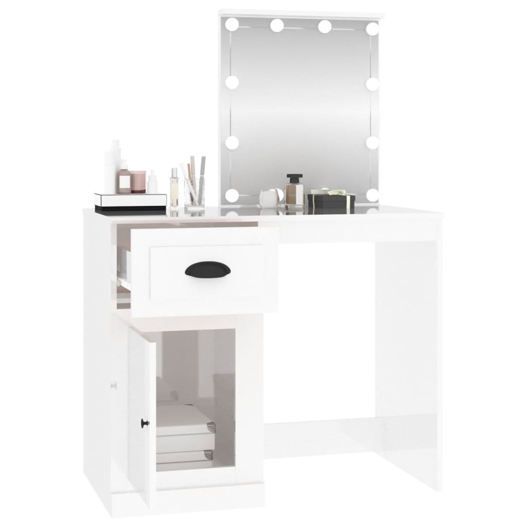 Dressing table with LED high gloss white 90x50x132.5cm wood material