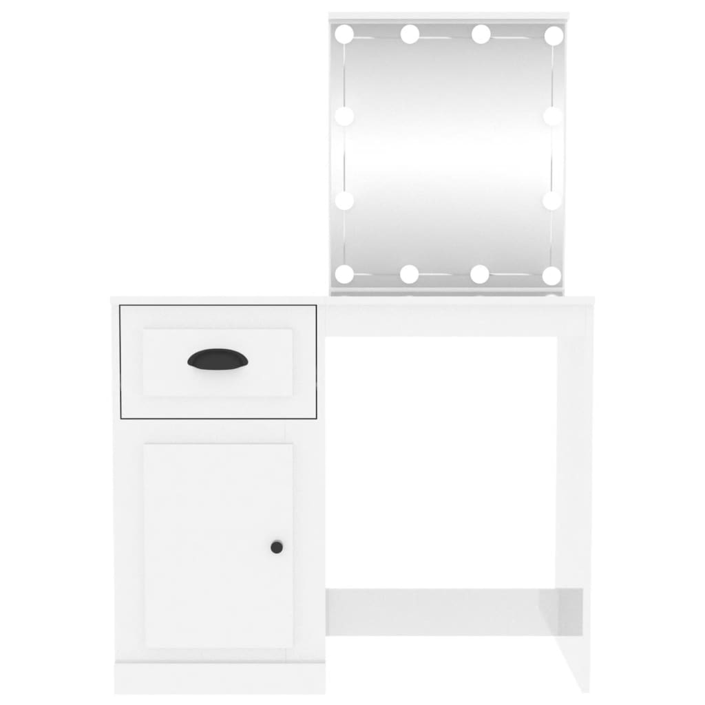 Dressing table with LED high gloss white 90x50x132.5cm wood material