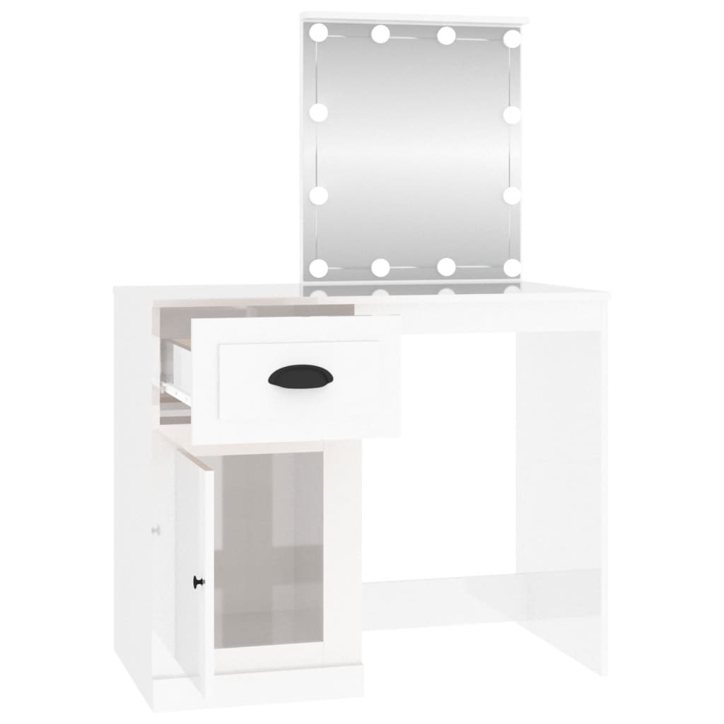 Dressing table with LED high gloss white 90x50x132.5cm wood material