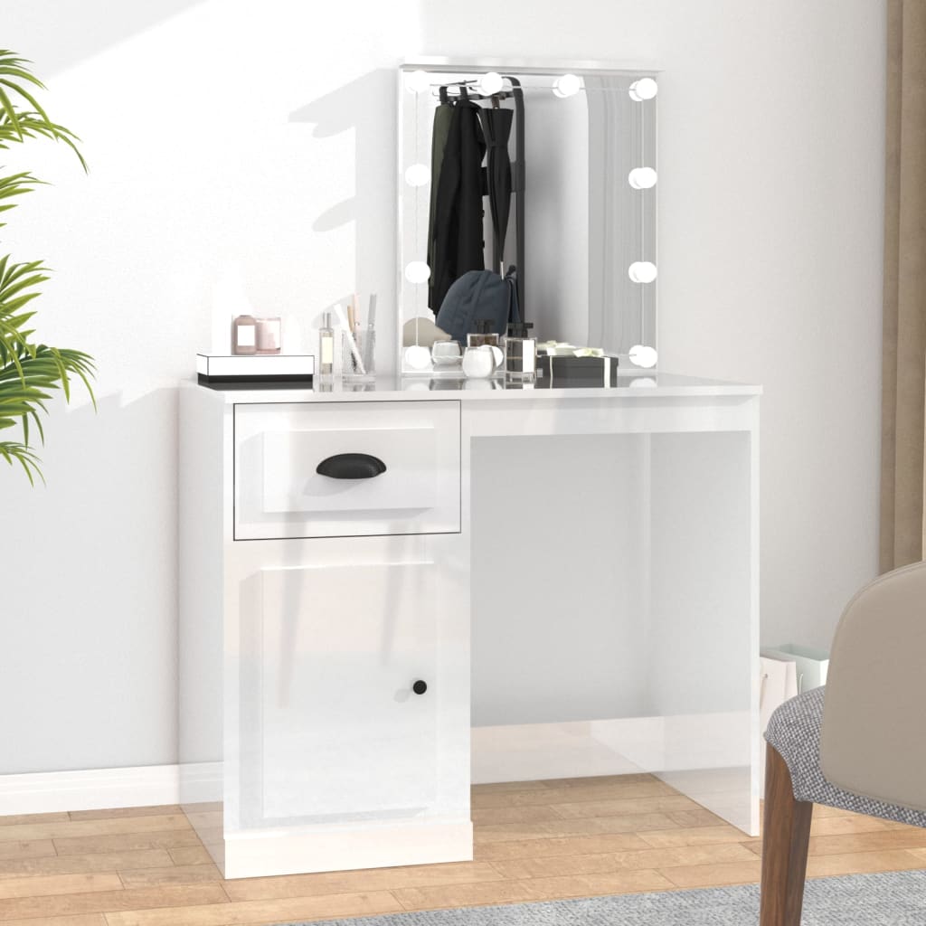 Dressing table with LED high gloss white 90x50x132.5cm wood material