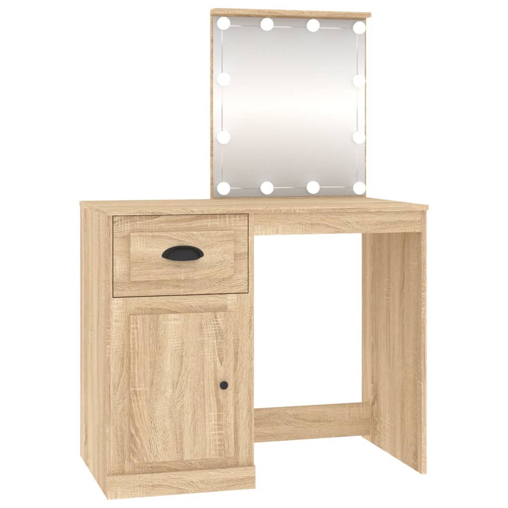 Dressing table with LEDs Sonoma oak 90x50x132.5 cm wood material