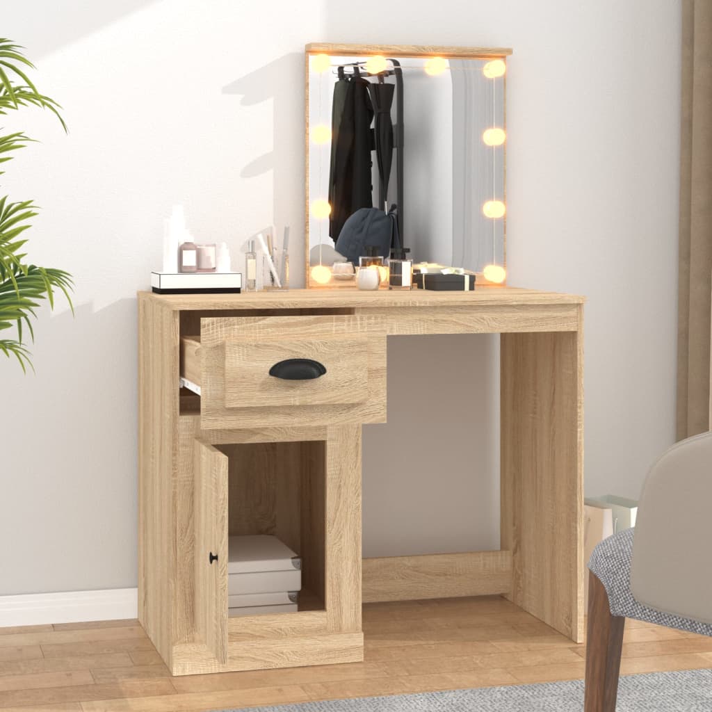 Dressing table with LEDs Sonoma oak 90x50x132.5 cm wood material