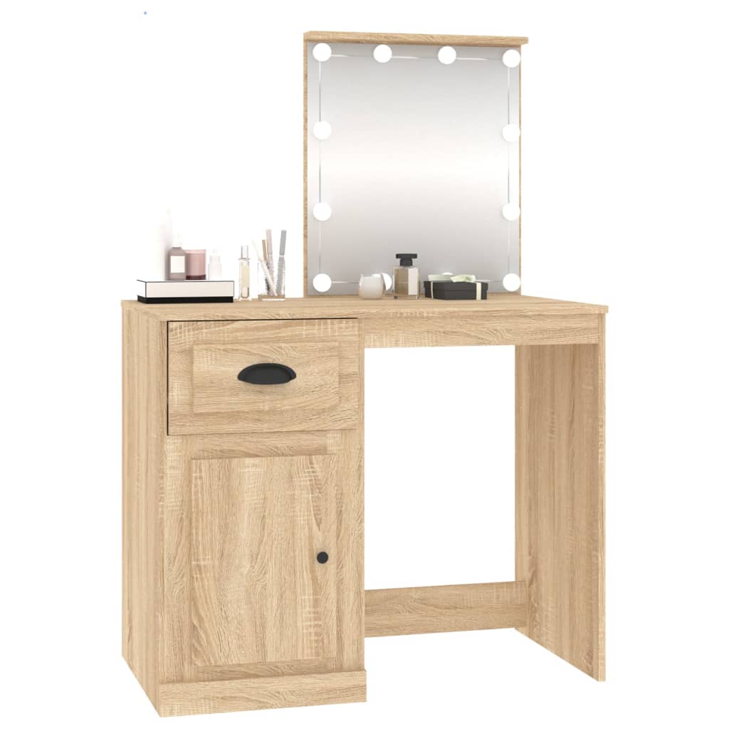 Dressing table with LEDs Sonoma oak 90x50x132.5 cm wood material