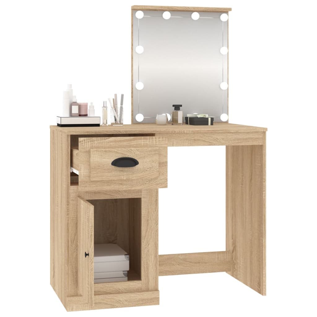 Dressing table with LEDs Sonoma oak 90x50x132.5 cm wood material