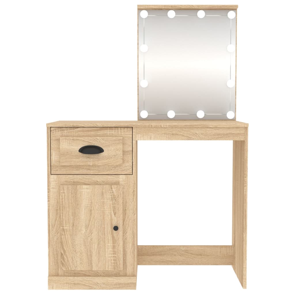 Dressing table with LEDs Sonoma oak 90x50x132.5 cm wood material