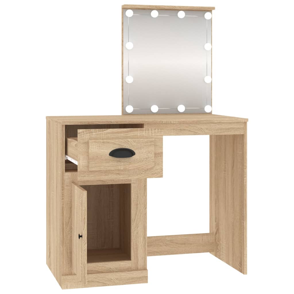 Dressing table with LEDs Sonoma oak 90x50x132.5 cm wood material